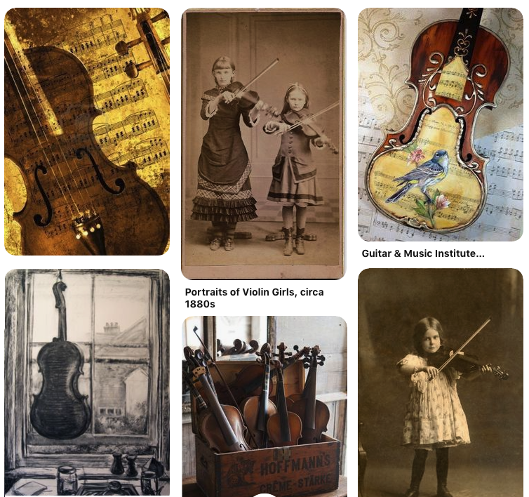 Screenshot from A Bride for Heddwyn's Pinterest board - with music and violins